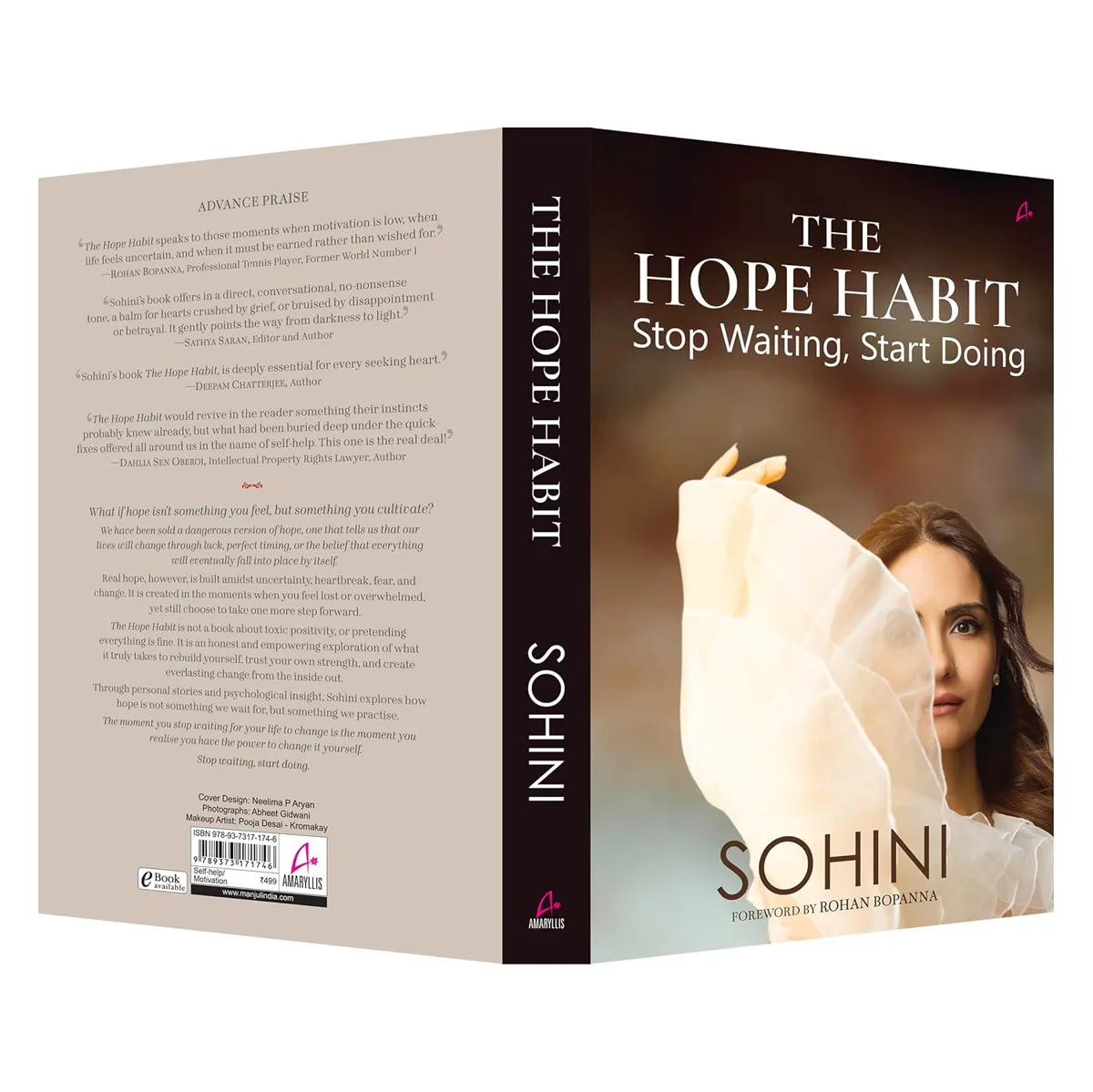 A hand holding The Hope Habit in a bookshop